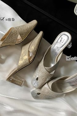 Light Luxury Rhinestone High-Heeled Sandals for Women - Versatile Backless Design, Fashionable Style for Any Occasion