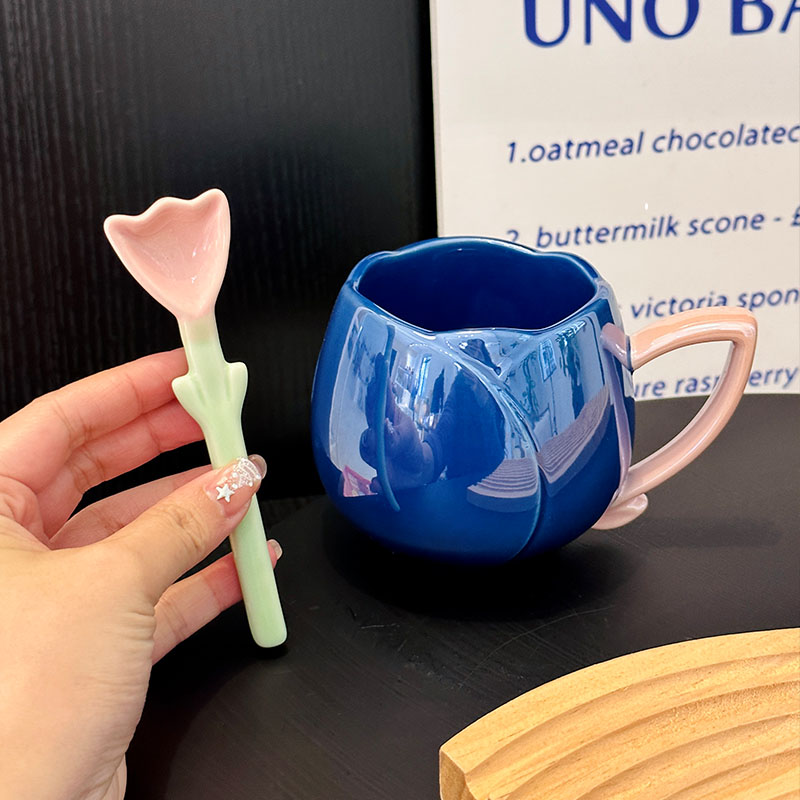 Light Luxury Tulip Ceramic Drinking Cup - Elegant Gift for Girls, Perfect Birthday Mug for Best Friends Light Luxury Tulip Ceramic Drinking Cup - Elegant Gift for Girls, Perfect Birthday Mug for Best Friends