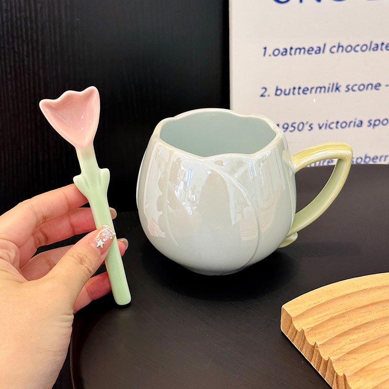 Light Luxury Tulip Ceramic Drinking Cup - Elegant Gift for Girls, Perfect Birthday Mug for Best Friends Light Luxury Tulip Ceramic Drinking Cup - Elegant Gift for Girls, Perfect Birthday Mug for Best Friends