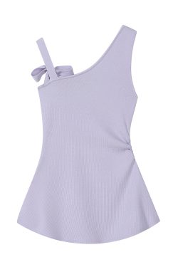 Light Purple Asymmetrical Neckline Exposed Shoulder Sleeveless T-Shirt - Unique Summer Top for Women