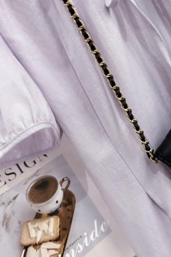 Light Purple Lace-Trimmed Puff Sleeve Mid-Length Dress - French Style Summer 2025 Women's Fashion, Elegant Little Dress