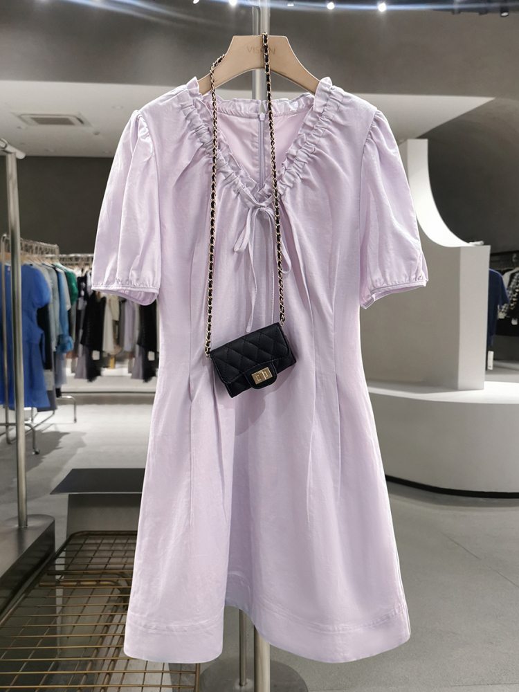 Light Purple Lace-Trimmed Puff Sleeve Mid-Length Dress - French Style Summer 2025 Women's Fashion, Elegant Little Dress Light Purple Lace-Trimmed Puff Sleeve Mid-Length Dress - French Style Summer 2025 Women's Fashion, Elegant Little Dress