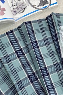 Light Rain Falling Flowers Gemini Check JK Uniform with Pudding Bear Design and Authentic Check Skirt - Y2K Fashion Style