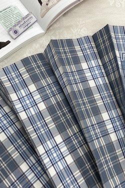 Light Rain Falling Flowers Gemini Check JK Uniform with Pudding Bear Design and Authentic Check Skirt - Y2K Fashion Style