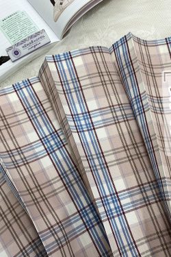 Light Rain Falling Flowers Gemini Check JK Uniform with Pudding Bear Design and Authentic Check Skirt - Y2K Fashion Style