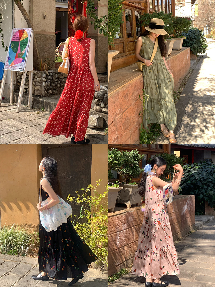 Light Spring Mountains Retro Floral Maxi Dress for Women - Loose V-Neck Sleeveless Long Dress, Perfect for Summer 90s & Y2K Style Light Spring Mountains Retro Floral Maxi Dress for Women - Loose V-Neck Sleeveless Long Dress, Perfect for Summer 90s & Y2K Style