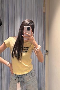 Light Yellow Korean Style Sports Top - Fitted Slim Pure Cotton, High Elastic, Trendy Women's Short Sleeve Design
