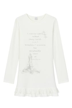 Lighthouse Print Lace Trim Long Sleeve T-Shirt Dress with Layered Inner Top for Women - Slim Fit, Casual Style