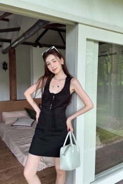 Lightweight Adjustable U-Neck Hollow Sexy Tank Dress - Slimming Tencel Summer Dress with French Short Skirt in White