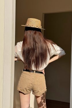 Lightweight Casual Rolled Hem Denim Shorts for Women - Summer Mid-Rise Straight Leg American Style