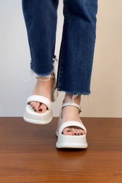 Lightweight Chunky-Heeled One-Strap Open-Toe Sandals for Women - Summer Waterproof Platform High Heels in First-Layer Cowhide