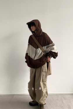 Lightweight Color-Blocked Hooded Sun Protection Jacket for Men and Women - Japanese Retro Outdoor Work Coat, Breathable Summer Style