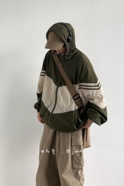 Lightweight Color-Blocked Hooded Sun Protection Jacket for Men and Women - Japanese Retro Outdoor Work Coat, Breathable Summer Style