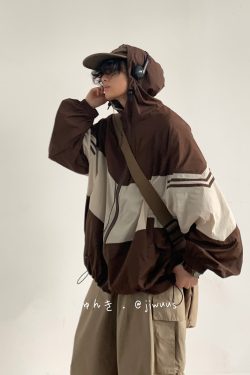 Lightweight Color-Blocked Hooded Sun Protection Jacket for Men and Women - Japanese Retro Outdoor Work Coat, Breathable Summer Style