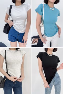 Lightweight Fitted Short Sleeve Round Neck T-Shirt for Women - Spring/Summer Basic Top, Perfect for Casual Outfits