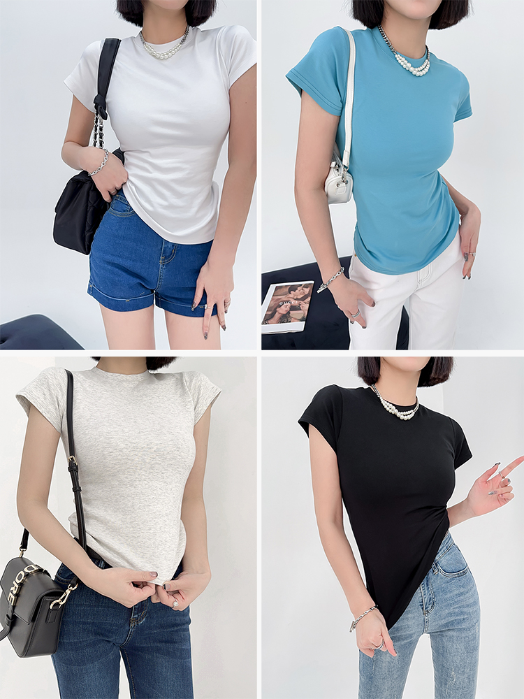 Lightweight Fitted Short Sleeve Round Neck T-Shirt for Women - Spring/Summer Basic Top, Perfect for Casual Outfits Lightweight Fitted Short Sleeve Round Neck T-Shirt for Women - Spring/Summer Basic Top, Perfect for Casual Outfits