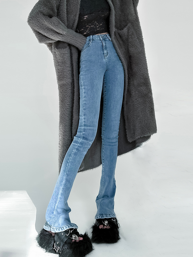 Lightweight Fleece Mid-Rise Slim Fit Flared Jeans for Women - Perfect for Spring and Autumn, Casual Chic Style Lightweight Fleece Mid-Rise Slim Fit Flared Jeans for Women - Perfect for Spring and Autumn, Casual Chic Style