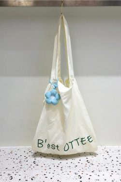 Lightweight Flower Pendant Nylon Tote Bag - Versatile Spring Summer Dopamine Outfit Shoulder Bag for Everyday Style