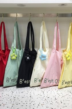 Lightweight Flower Pendant Nylon Tote Bag - Versatile Spring Summer Dopamine Outfit Shoulder Bag for Everyday Style