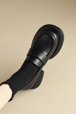 Lightweight Genuine Leather Round-Toe Chunky Heel Shoes for Women - Thick-Soled Height-Increasing Footwear