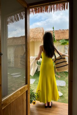 Lightweight High-Quality Knitted Slim Fit Square Collar Ice Feel Vacation Tank Dress for Spring and Summer