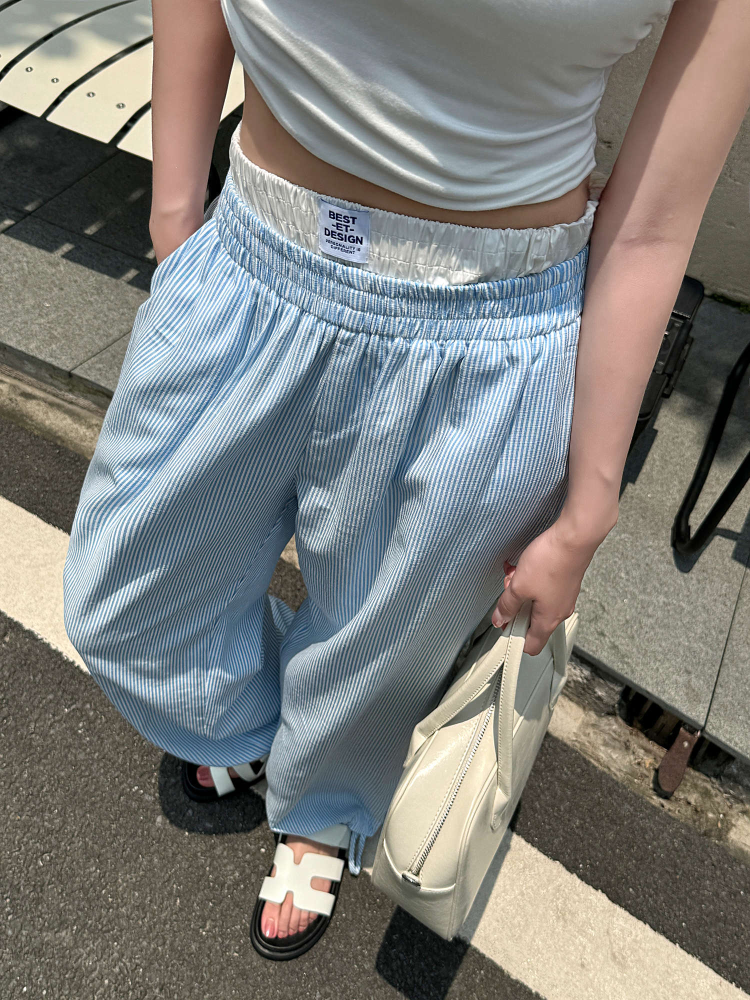 Lightweight High-Waisted Casual Wide-Leg Pants - Summer Striped Blue and White Loose Straight-Leg Trousers for Effortless Style Lightweight High-Waisted Casual Wide-Leg Pants - Summer Striped Blue and White Loose Straight-Leg Trousers for Effortless Style