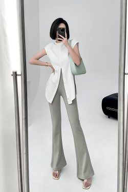 Lightweight High-Waisted Flared Pants for Women - Stretchy Draping Wide-Leg, Slimming Floor-Length Design for Spring and Autumn