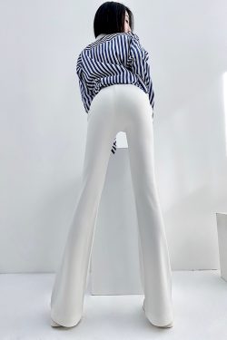 Lightweight High-Waisted Flared Pants for Women - Stretchy Draping Wide-Leg, Slimming Floor-Length Design for Spring and Autumn