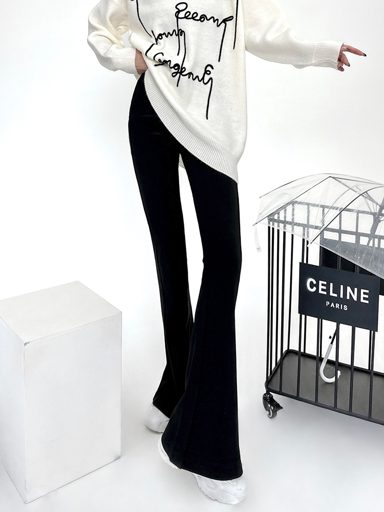 Lightweight High-Waisted Flared Pants for Women - Stretchy Draping Wide-Leg, Slimming Floor-Length Design for Spring and Autumn Lightweight High-Waisted Flared Pants for Women - Stretchy Draping Wide-Leg, Slimming Floor-Length Design for Spring and Autumn