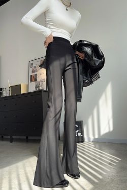 Lightweight High-Waisted Flared Pants for Women - Stretchy Draping Wide-Leg, Slimming Floor-Length Design for Spring and Autumn