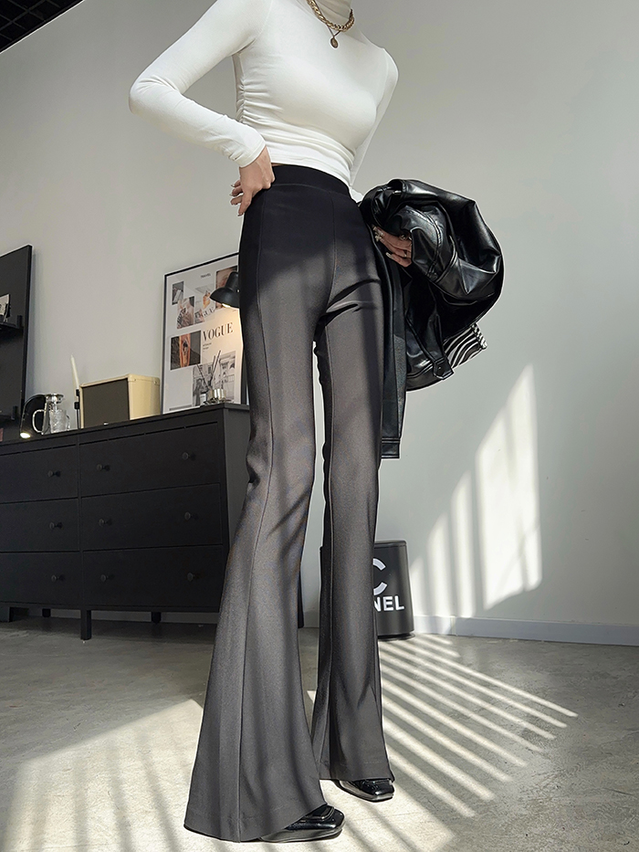 Lightweight High-Waisted Flared Pants for Women - Stretchy Draping Wide-Leg, Slimming Floor-Length Design for Spring and Autumn Lightweight High-Waisted Flared Pants for Women - Stretchy Draping Wide-Leg, Slimming Floor-Length Design for Spring and Autumn