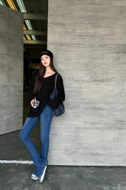 Lightweight High-Waisted Slim-Fit Flared Pants for Spring & Autumn - Extra Long Deep Blue Denim Jeans