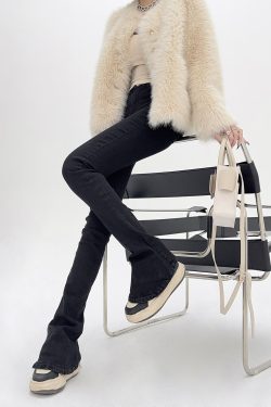 Lightweight High-Waisted Slim-Fit Flared Pants for Spring & Autumn - Extra Long Deep Blue Denim Jeans