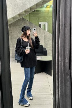 Lightweight High-Waisted Slim-Fit Flared Pants for Spring & Autumn - Extra Long Deep Blue Denim Jeans