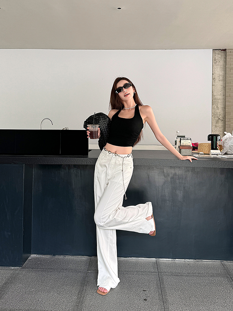 Lightweight High-Waisted Wide-Leg Jeans for Women - Summer Loose Fit, Split Hem, Floor-Length Tencel, White, Y2K Style Lightweight High-Waisted Wide-Leg Jeans for Women - Summer Loose Fit, Split Hem, Floor-Length Tencel, White, Y2K Style