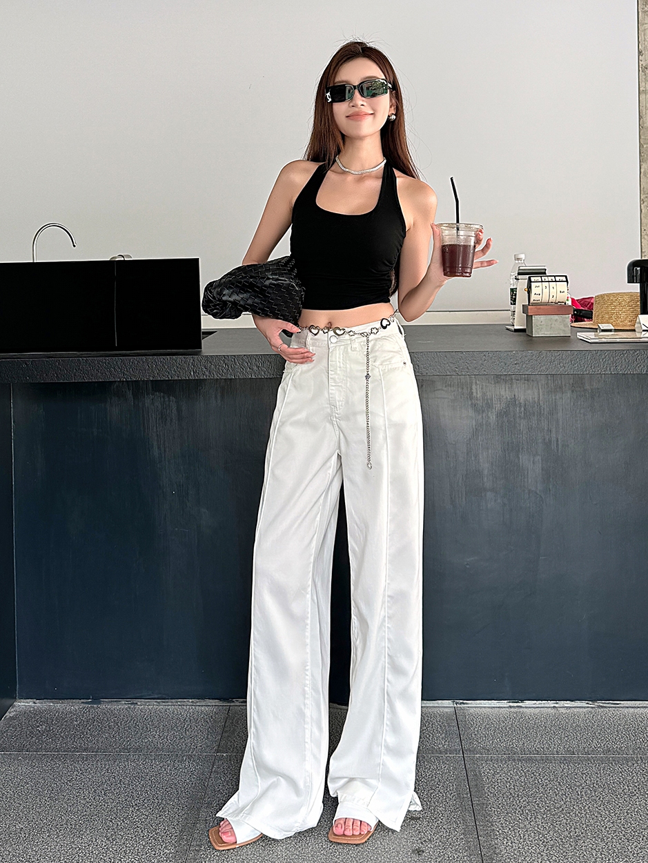 Lightweight High-Waisted Wide-Leg Jeans for Women - Summer Loose Fit, Split Hem, Floor-Length Tencel, White, Y2K Style Lightweight High-Waisted Wide-Leg Jeans for Women - Summer Loose Fit, Split Hem, Floor-Length Tencel, White, Y2K Style