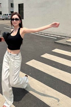 Lightweight High-Waisted Wide-Leg Jeans for Women - Summer Loose Fit, Split Hem, Floor-Length Tencel, White, Y2K Style