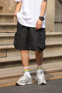 Lightweight Japanese-Style Men's Summer Work Shorts, Loose Quick-Dry Multi-Pocket Casual Five-Point Pants for Outdoor Sports