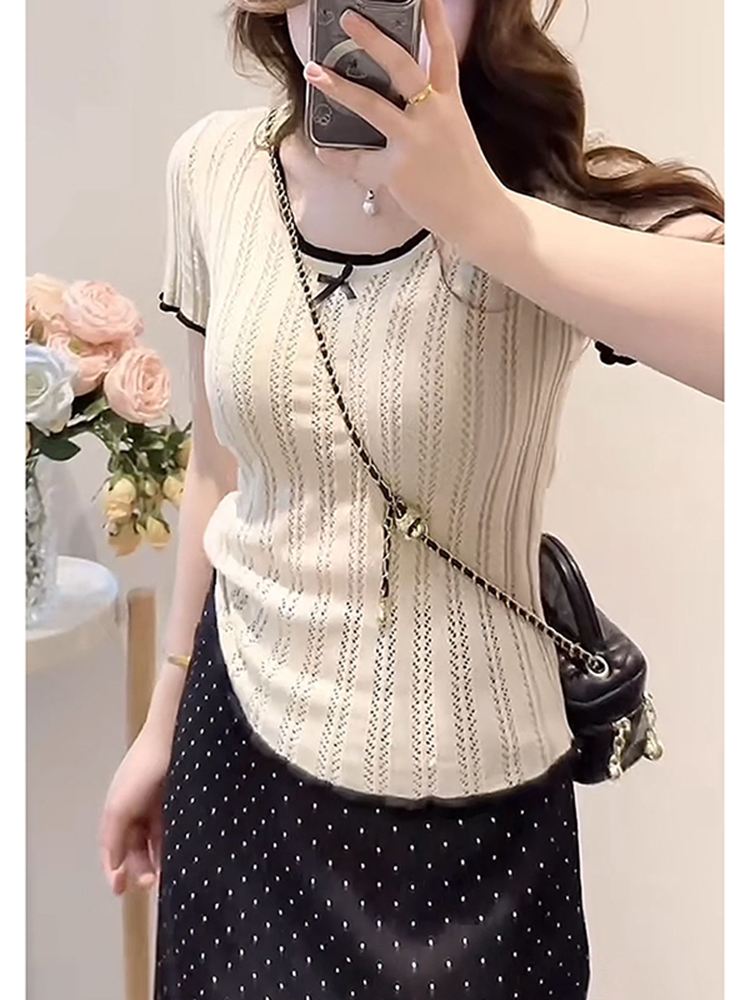 Lightweight Plus Size Hollow Knit Top for Women, Flattering Summer Style, Polka Dot Skirt, Elegant Two-Piece Set, Curvy Fit Lightweight Plus Size Hollow Knit Top for Women, Flattering Summer Style, Polka Dot Skirt, Elegant Two-Piece Set, Curvy Fit