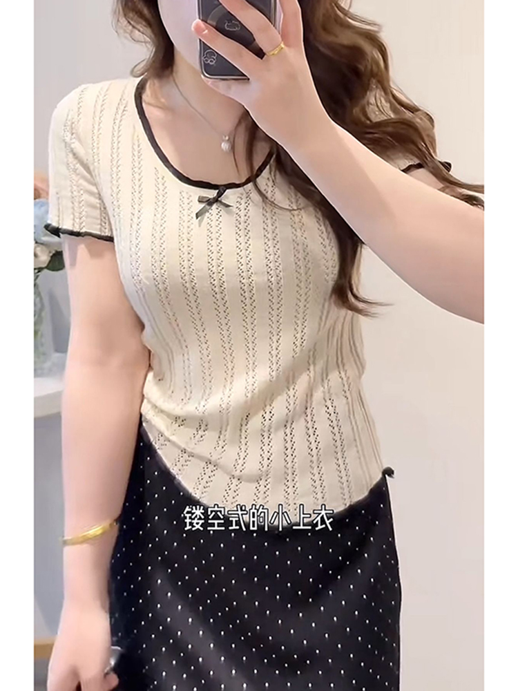 Lightweight Plus Size Hollow Knit Top for Women, Flattering Summer Style, Polka Dot Skirt, Elegant Two-Piece Set, Curvy Fit Lightweight Plus Size Hollow Knit Top for Women, Flattering Summer Style, Polka Dot Skirt, Elegant Two-Piece Set, Curvy Fit