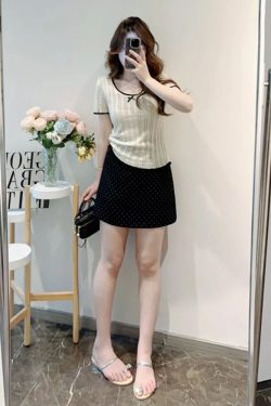 Lightweight Plus Size Hollow Knit Top for Women, Flattering Summer Style, Polka Dot Skirt, Elegant Two-Piece Set, Curvy Fit