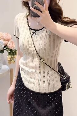 Lightweight Plus Size Hollow Knit Top for Women, Flattering Summer Style, Polka Dot Skirt, Elegant Two-Piece Set, Curvy Fit