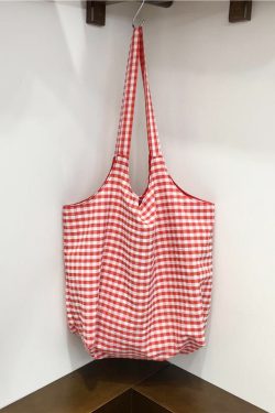 Lightweight Polka Dot Checkered Canvas Shopping Bag - Large Capacity Summer Shoulder Tote - Korean Style Ins Fashion