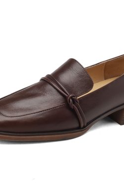 Lightweight Retro British Style Genuine Leather Square-Toe Loafers for Women - Chic Small Leather Flats