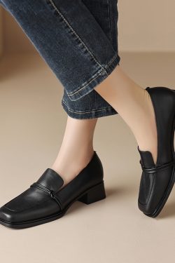 Lightweight Retro British Style Genuine Leather Square-Toe Loafers for Women - Chic Small Leather Flats