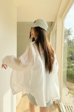 Lightweight Rhinestone Star Cardigan - Women's Sun Protection Tencel Shirt for Spring & Summer, Ultra-Heavy Industrial Design