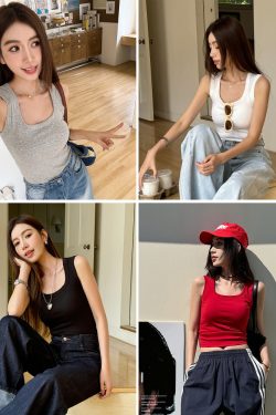 Lightweight U-Shaped Wide Shoulder Strap Vest with Chest Pads - Versatile Casual Women's Fashion for Spring and Summer