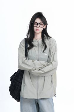 Lightweight UV Protection Jacket for Women, Loose Fit Zip-Up Hooded Coat, Ice-Feel Fabric, Sun Protection Outerwear
