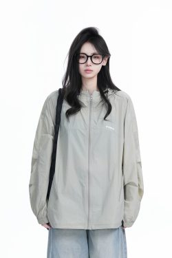 Lightweight UV Protection Jacket for Women, Loose Fit Zip-Up Hooded Coat, Ice-Feel Fabric, Sun Protection Outerwear