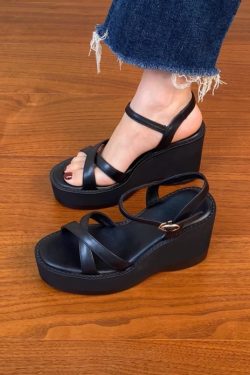 Lightweight Wedge Open-Toe Sandals for Women - Summer Waterproof Platform High Heels in First-Layer Cowhide